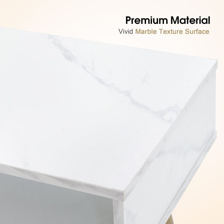 Nail Desk With Marble Texture, Manicure Table With Lockable Drawer 2622