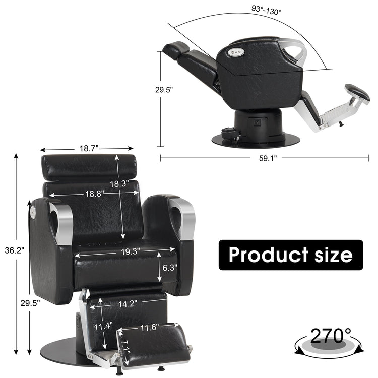 Electric Barber Chair, Reclining Hair Stylist Salon Chair For Barbershop 9109