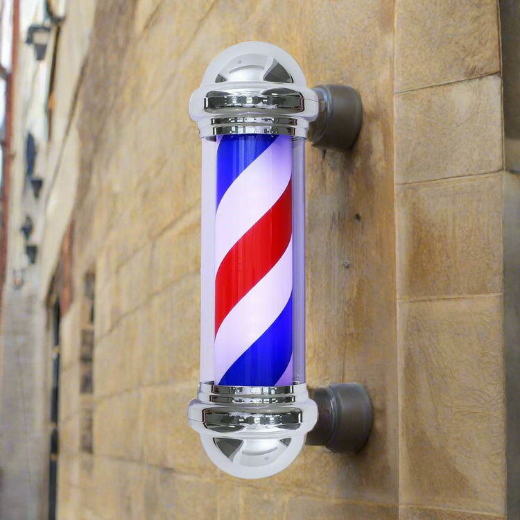 Barber Pole with Rotating LED Strips - Classic Metal Hair Salon Sign