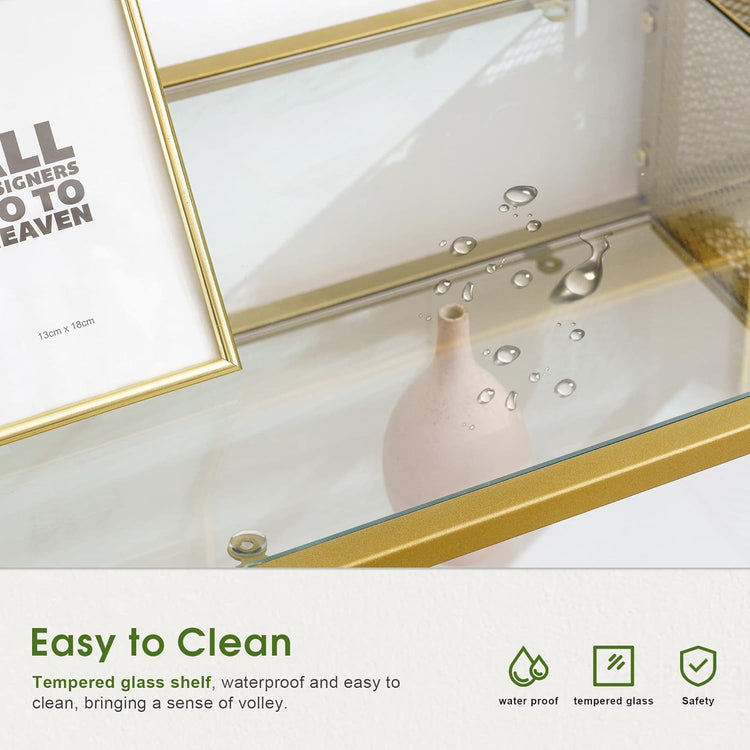 Nail Table With Glass Shelves And Gold Metal Frame, Manicure Station Beauty Desk