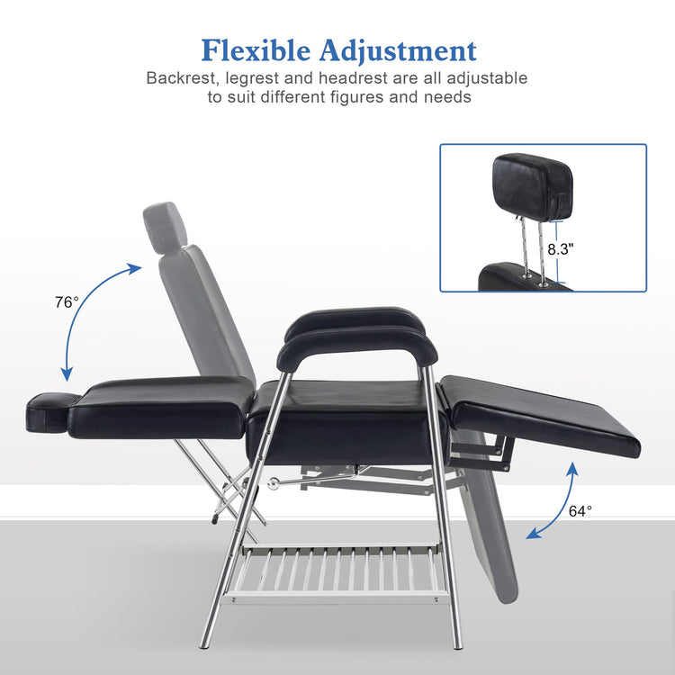 Professional Tattoo Chair With Headrest Massage Bed With Storage Shelf 2767