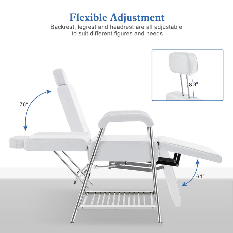 Professional Tattoo Chair With Headrest Massage Bed With Storage Shelf 2767
