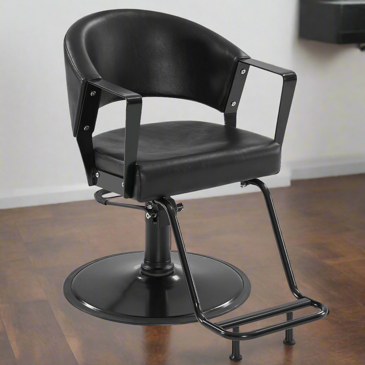 Hydraulic Salon Chair, All Black 360° Swivel Hair Styling Chair 8517