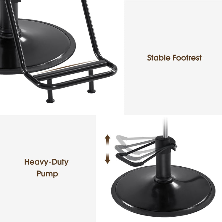 Hydraulic Salon Chair, All Black 360° Swivel Hair Styling Chair 8517