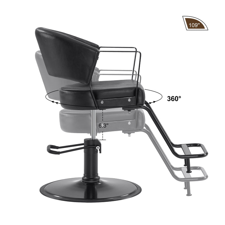 Hydraulic Salon Chair, All Black 360° Swivel Hair Styling Chair 8517