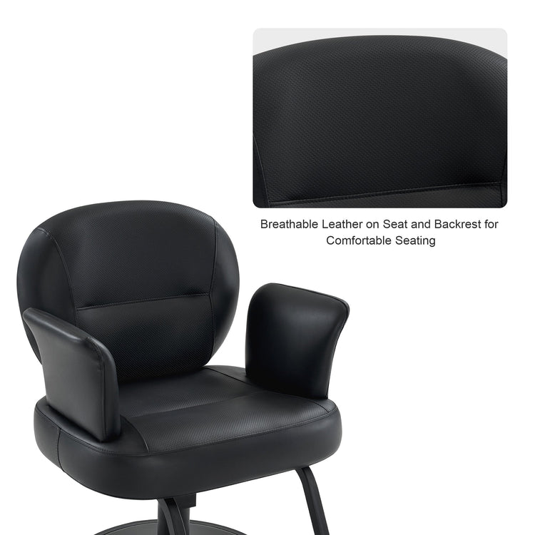 Black Salon Chair, Breathable Pvc Leather Beauty Chair For Hair Stylist 3082