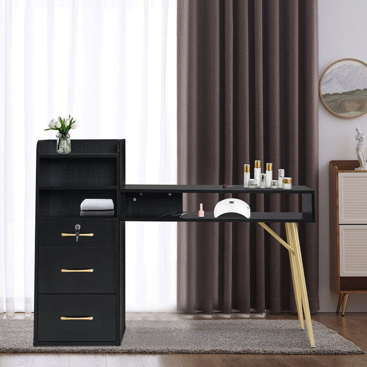 Manicure Table With Shelves, Nail Desk With Golden Handles 2605