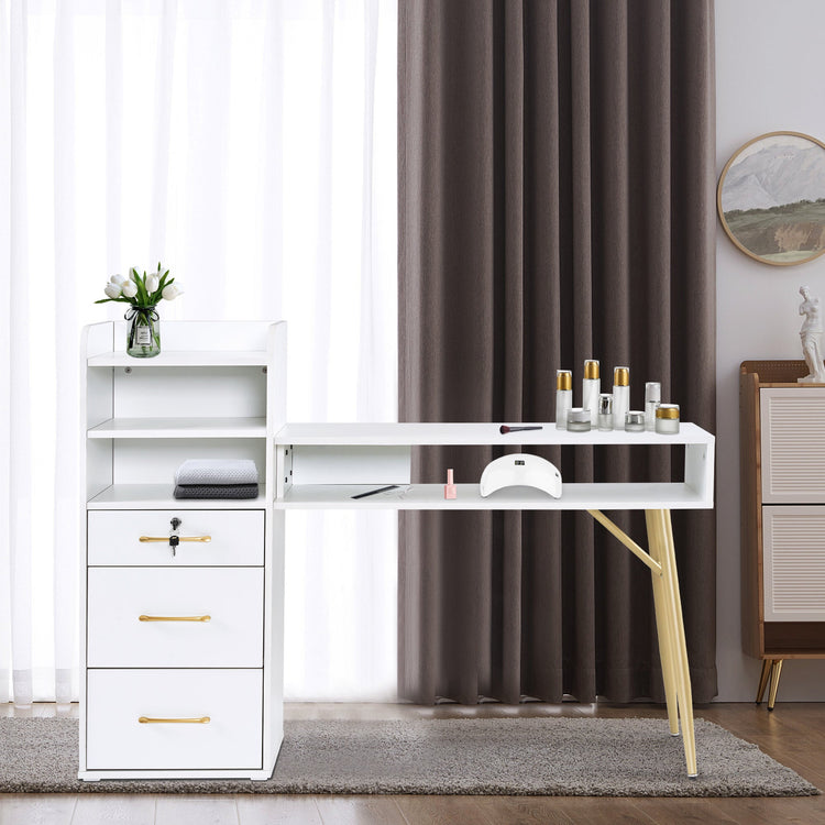 Manicure Table With Shelves, Nail Desk With Golden Handles 2605