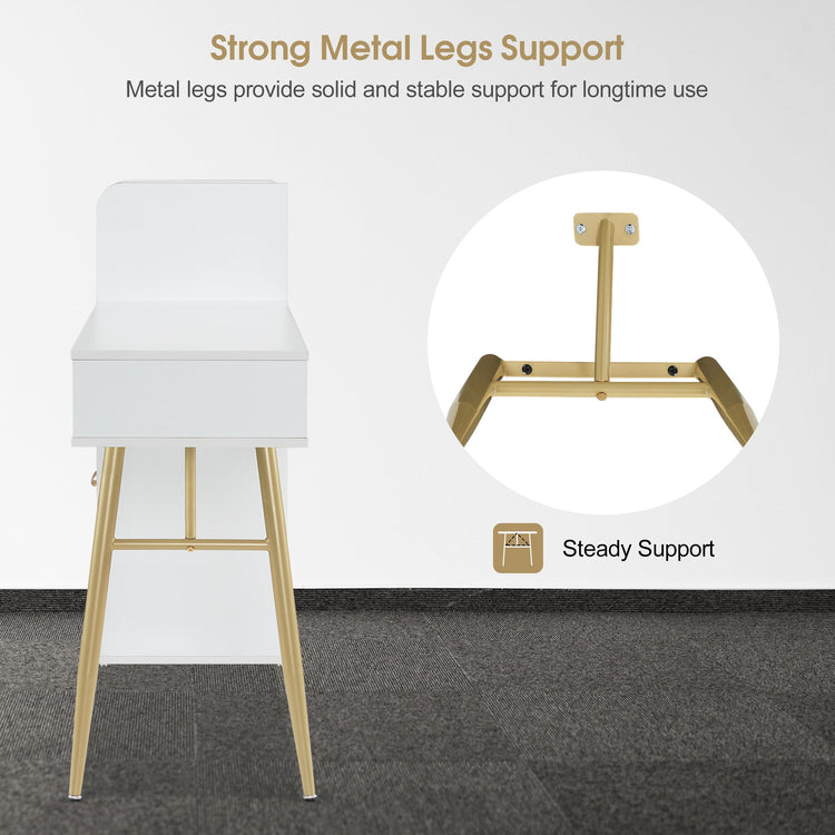 Manicure Table With Shelves, Nail Desk With Golden Handles 2605