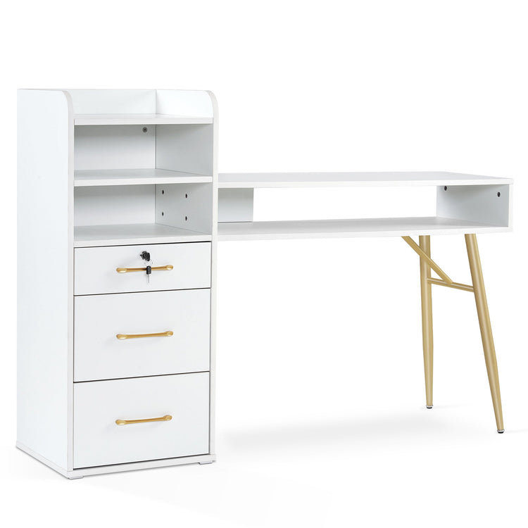 Manicure Table With Shelves, Nail Desk With Golden Handles 2605