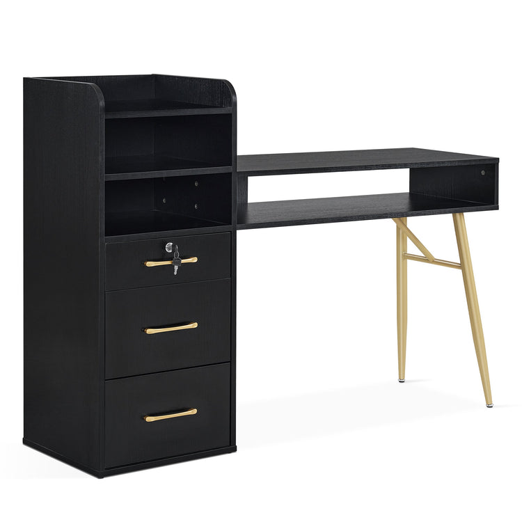 Manicure Table With Shelves, Nail Desk With Golden Handles 2605