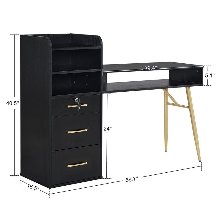 Manicure Table With Shelves, Nail Desk With Golden Handles 2605