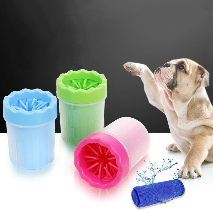 2 in 1 Silicone Dog Paw Cleaner Cup with Towel