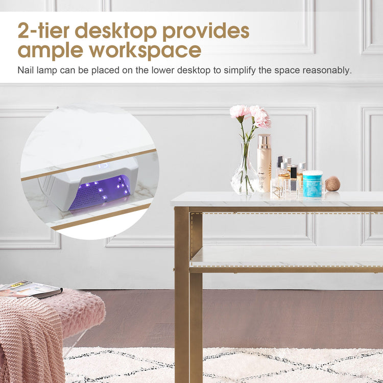 Marbling Texture Nail Table Manicure Workstation With Shelves 2408