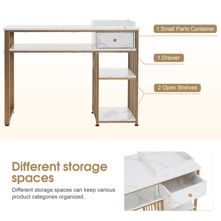 Marbling Texture Nail Table Manicure Workstation With Shelves 2408