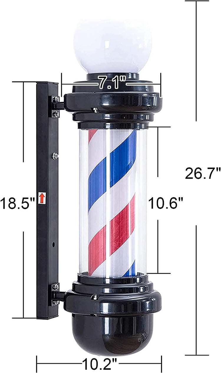 LED Barber Pole with Rotating Light - Classic Hair Salon Open Sign with Wall Mount