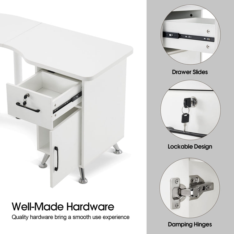 L-Shaped Nail Table Corner Manicure Desk For Home Office 2672