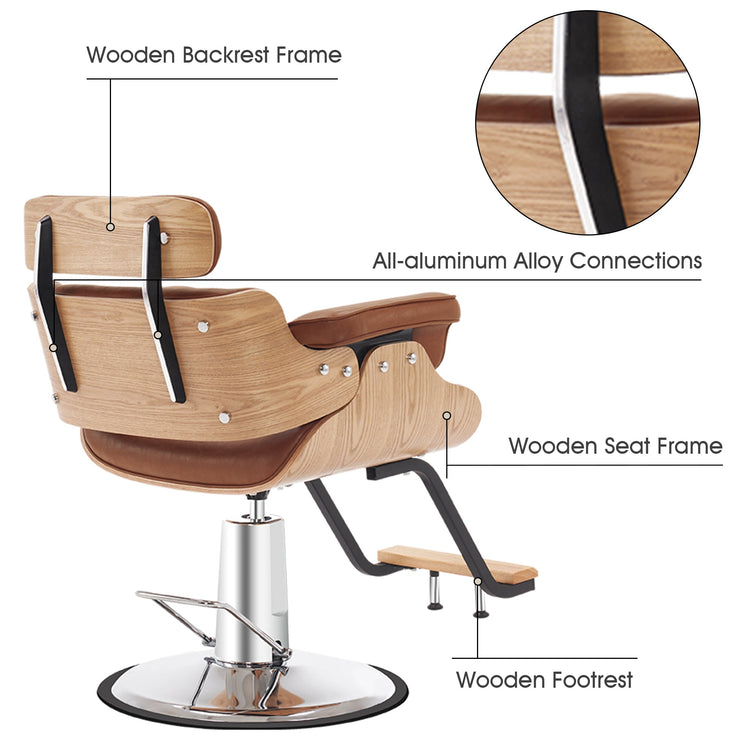 Hydraulic Salon Chair,Curved Wood Frame Hair Cutting Styling Chair 8261