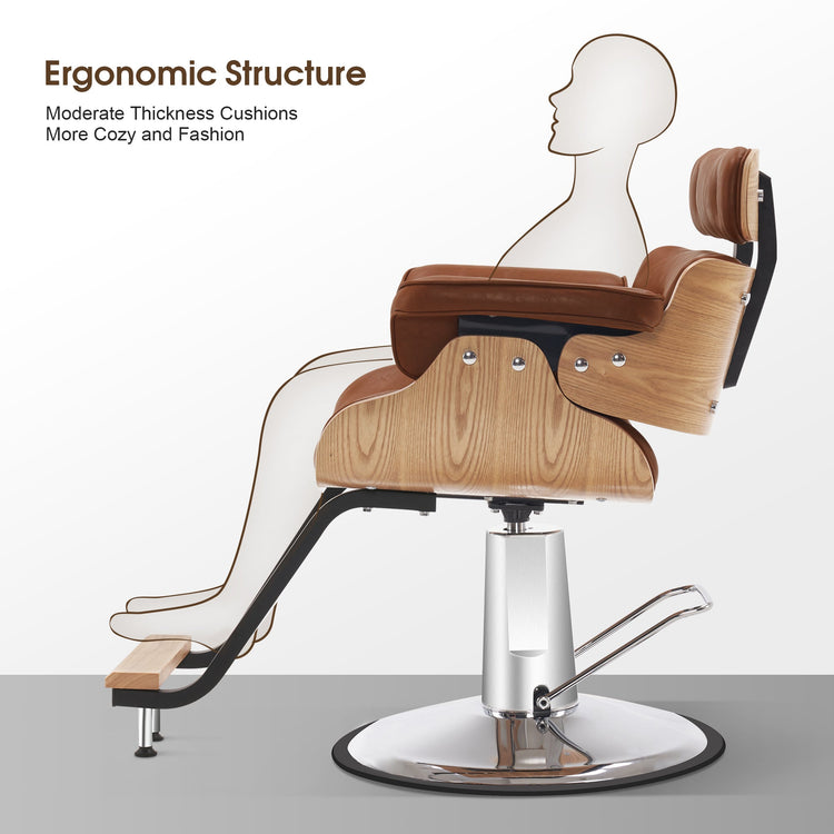 Hydraulic Salon Chair,Curved Wood Frame Hair Cutting Styling Chair 8261