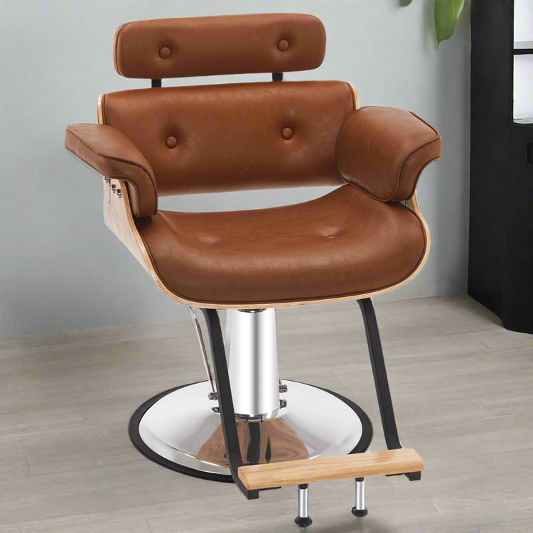 Hydraulic Salon Chair,Curved Wood Frame Hair Cutting Styling Chair 8261