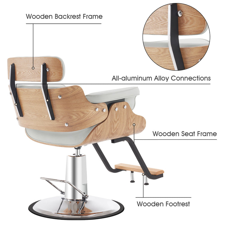 Hydraulic Salon Chair,Curved Wood Frame Hair Cutting Styling Chair 8261