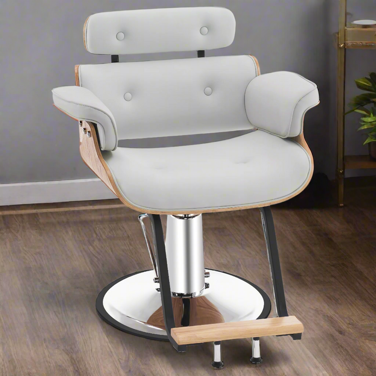 Hydraulic Salon Chair,Curved Wood Frame Hair Cutting Styling Chair 8261