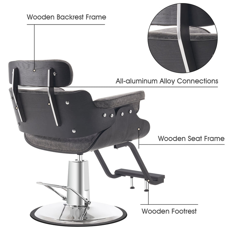 Hydraulic Salon Chair,Curved Wood Frame Hair Cutting Styling Chair 8261
