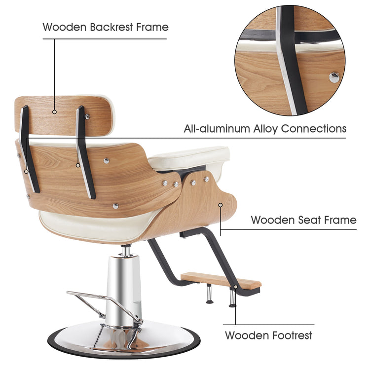 Hydraulic Salon Chair,Curved Wood Frame Hair Cutting Styling Chair 8261