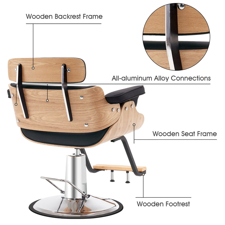 Hydraulic Salon Chair,Curved Wood Frame Hair Cutting Styling Chair 8261