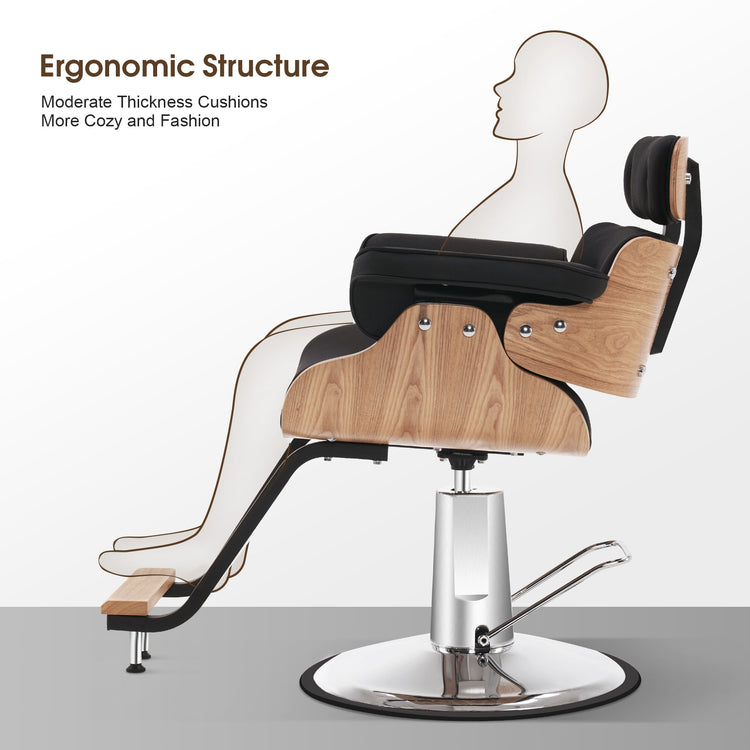 Hydraulic Salon Chair,Curved Wood Frame Hair Cutting Styling Chair 8261