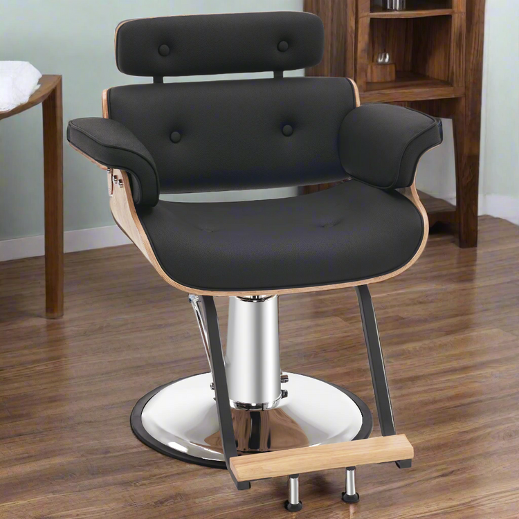 Hydraulic Salon Chair,Curved Wood Frame Hair Cutting Styling Chair 8261