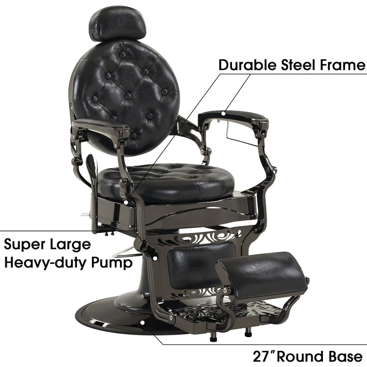 Vintage Barber Chair, Heavy Duty Metal Retro Reclining Salon Chair 8914