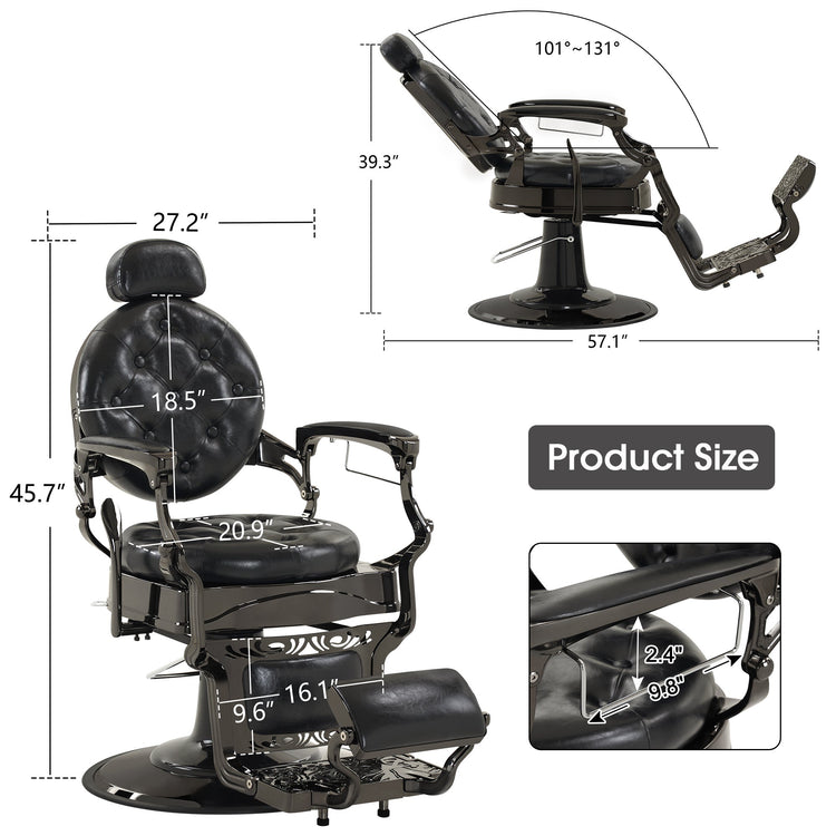 Vintage Barber Chair, Heavy Duty Metal Retro Reclining Salon Chair 8914