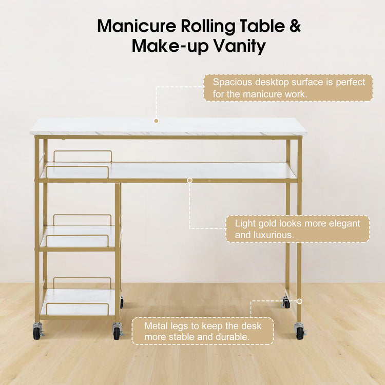 Simple Nail Table With Rolling Wheels Modern Makeup Station 2401