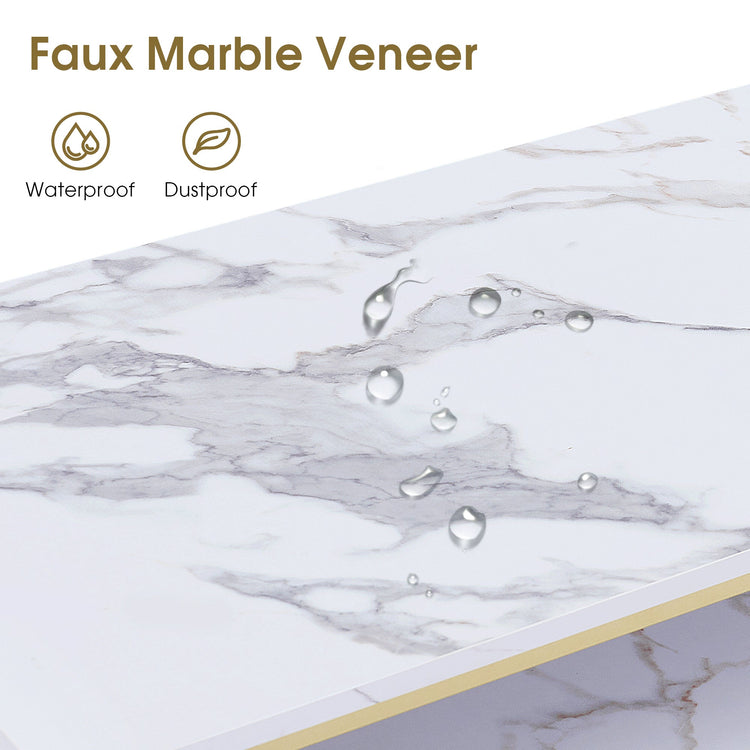 Nail Table With Shelves And Gold Accents, White Marble Manicure Desk For Salon Or Home