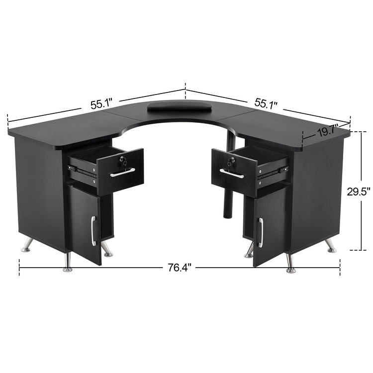 L-Shaped Nail Table Corner Manicure Desk For Home Office 2672