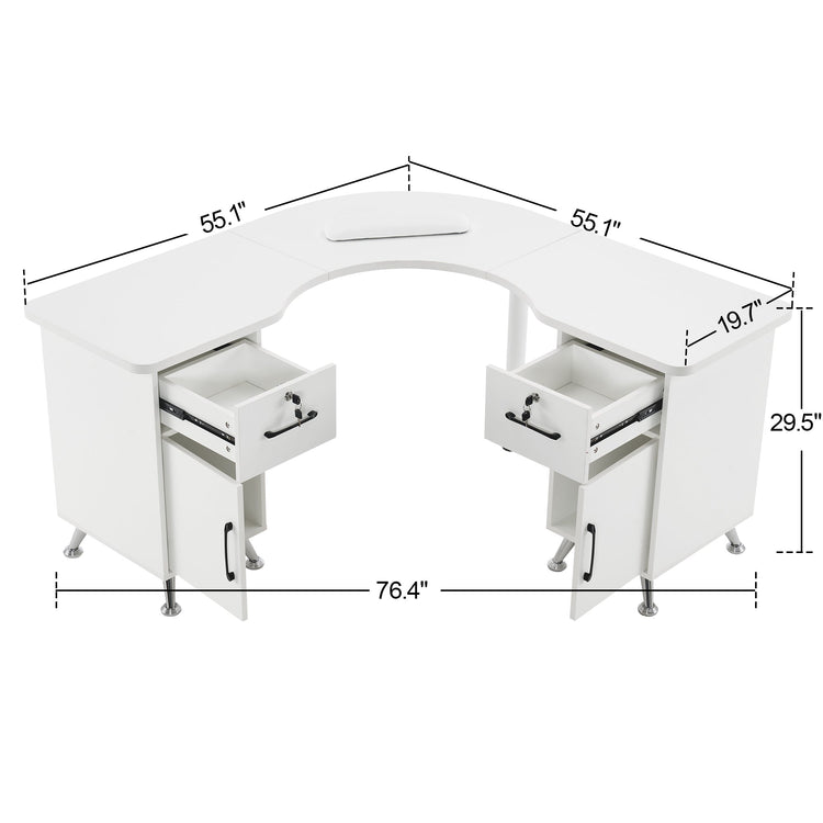 L-Shaped Nail Table Corner Manicure Desk For Home Office 2672