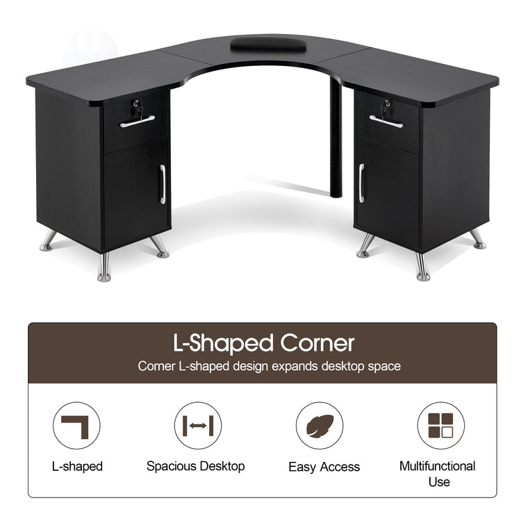 L-Shaped Nail Table Corner Manicure Desk For Home Office 2672