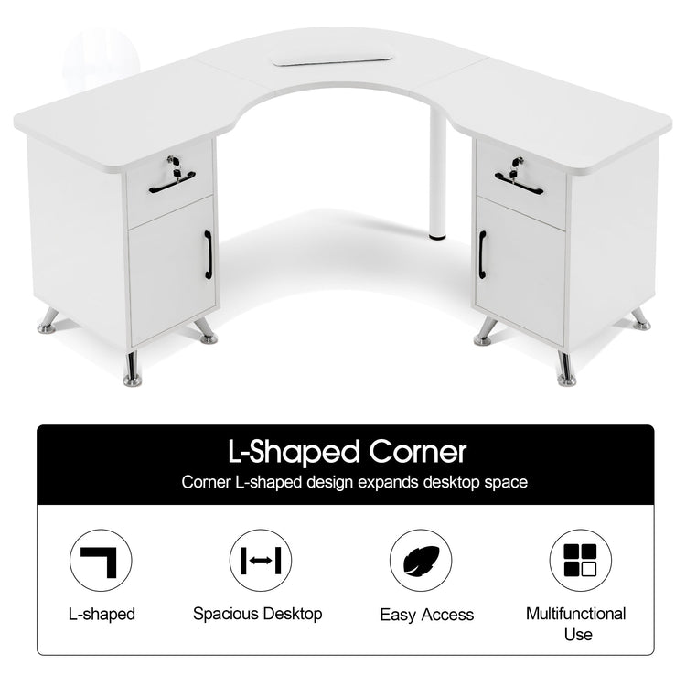 L-Shaped Nail Table Corner Manicure Desk For Home Office 2672