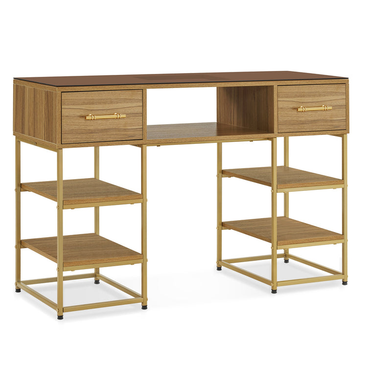 Beauty Manicure Table With Metal Frame & Glass, Modern Nail Equipment 2411