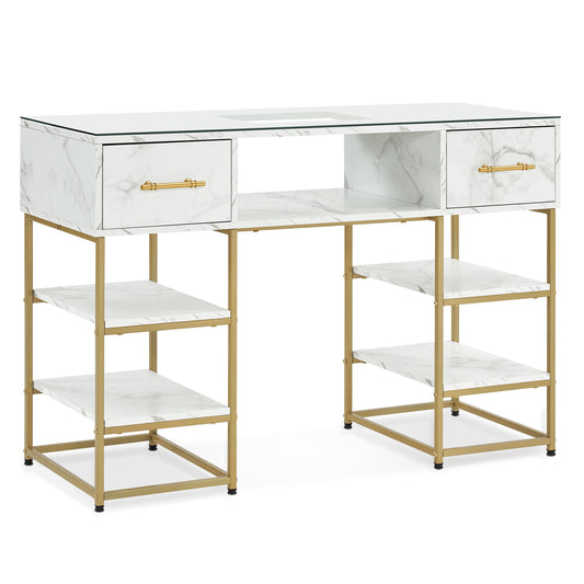 Beauty Manicure Table With Metal Frame & Glass, Modern Nail Equipment 2411