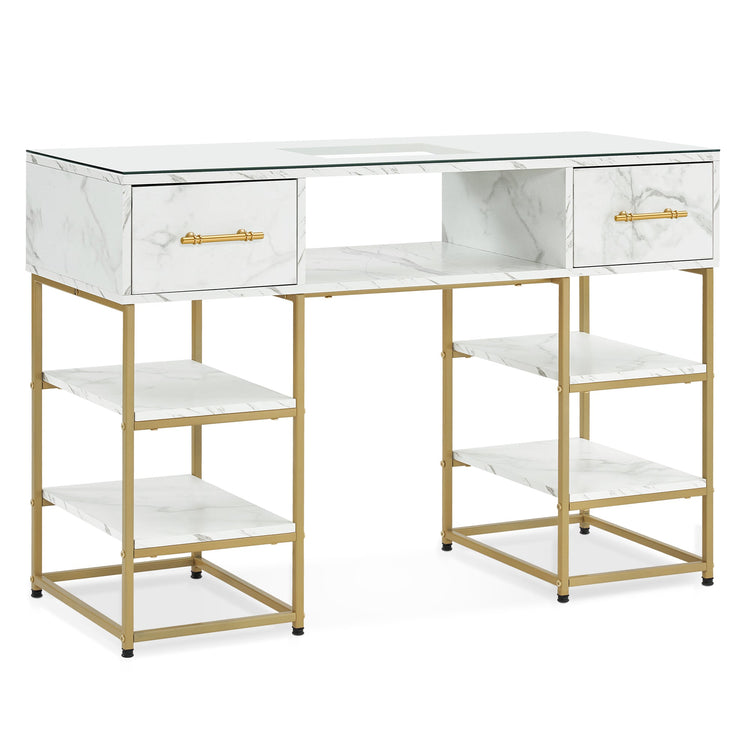 Beauty Manicure Table With Metal Frame & Glass, Modern Nail Equipment 2411
