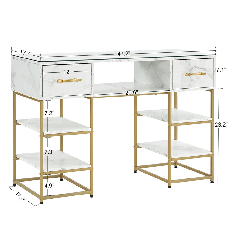Beauty Manicure Table With Metal Frame & Glass, Modern Nail Equipment 2411