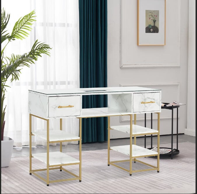 Beauty Manicure Table With Metal Frame & Glass, Modern Nail Equipment 2411