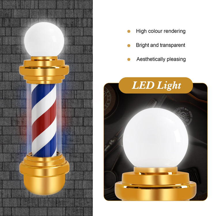 LED Barber Pole with Rotating Light - Classic Hair Salon Open Sign with Wall Mount