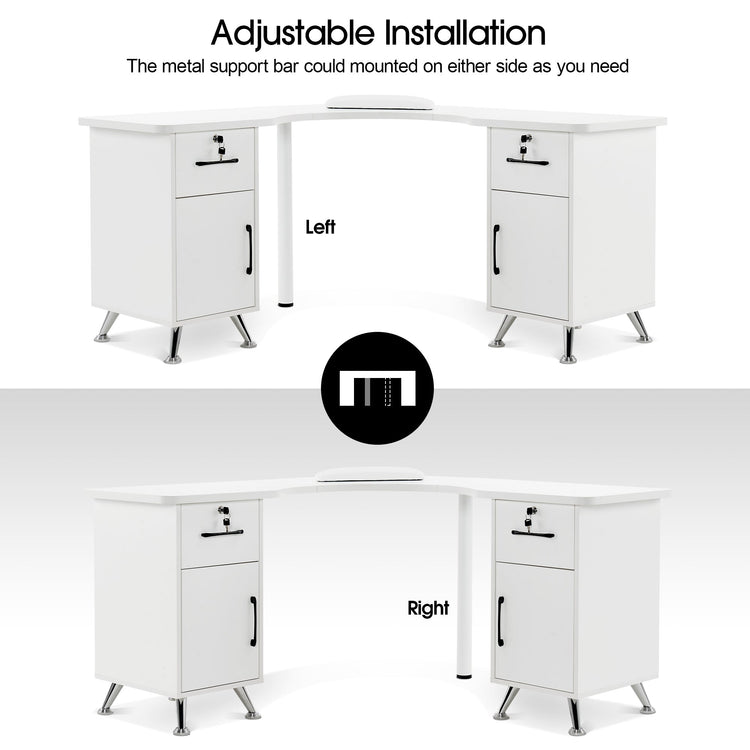 L-Shaped Nail Table Corner Manicure Desk For Home Office 2672