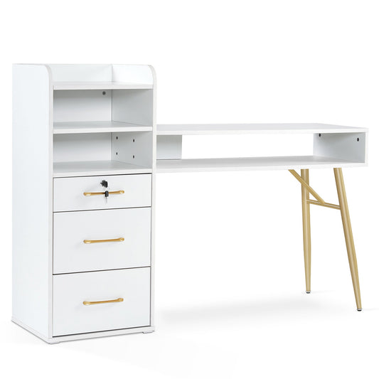 Manicure Table With Shelves, Nail Desk With Golden Handles 2605