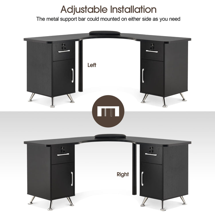 L-Shaped Nail Table Corner Manicure Desk For Home Office 2672