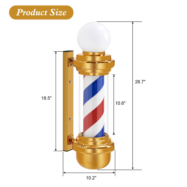 LED Barber Pole with Rotating Light - Classic Hair Salon Open Sign with Wall Mount