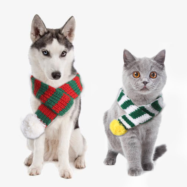 Pet Knitted Christmas Striped Scarf